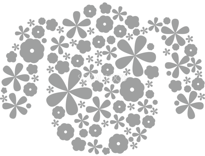 たくさんの花でできた白黒の犬イラスト 無料 おしゃれ顔798 素材good