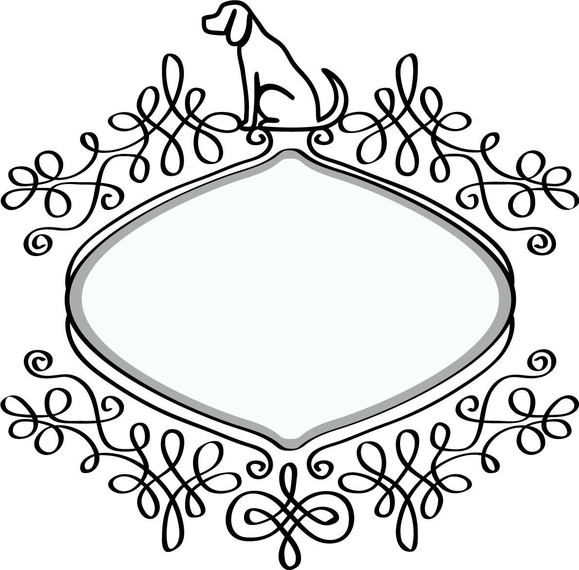 レトロおしゃれ白黒の犬イラスト(無料)飾り枠82802に写真・文字を入れる