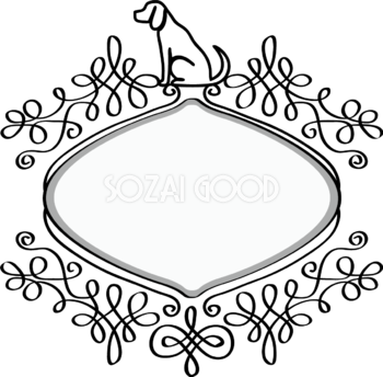 レトロおしゃれ白黒の犬イラスト(無料)飾り枠82802