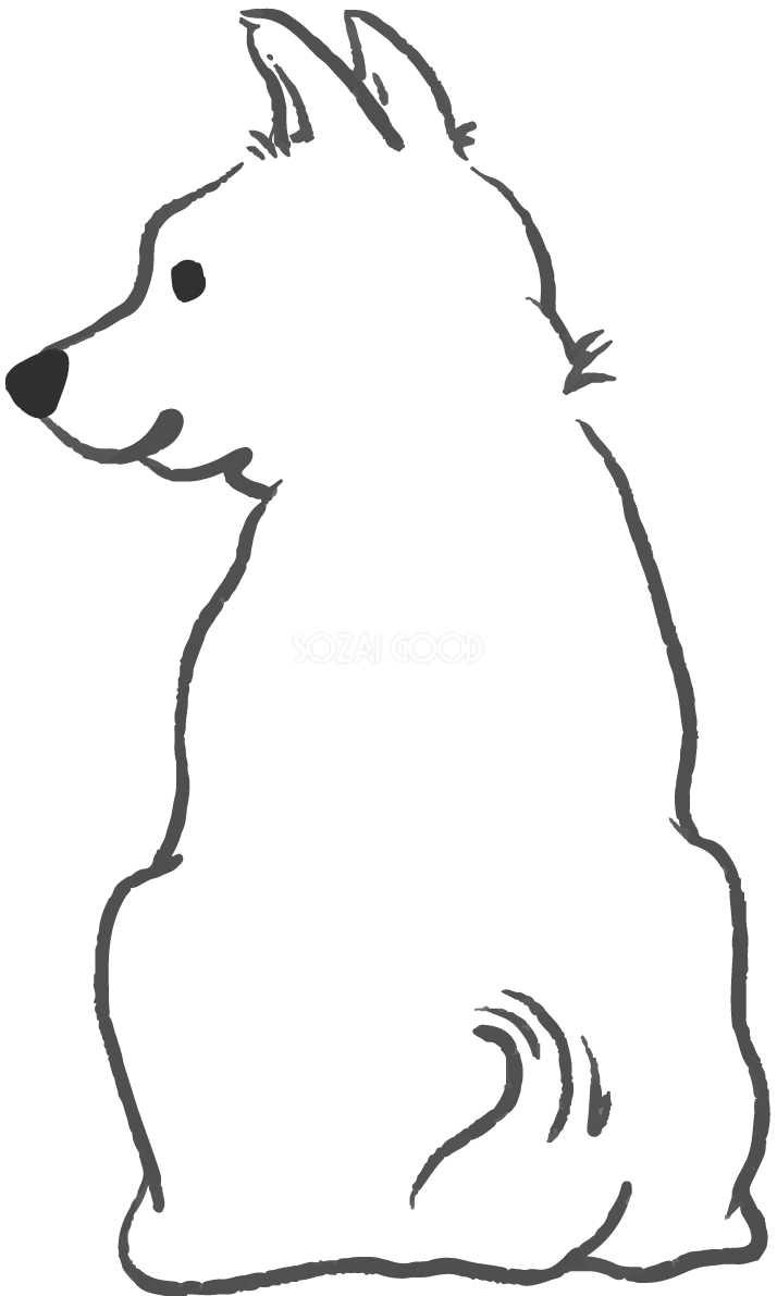 手書き風白黒の犬イラスト(無料)柴犬の後ろ姿82807