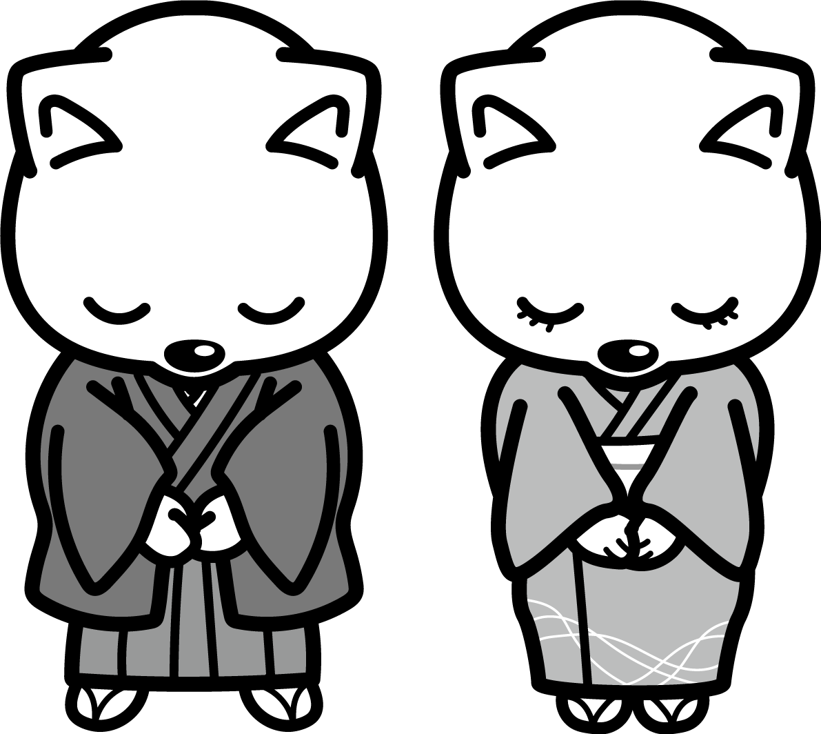 着物でお辞儀で挨拶 かわいい白黒の犬イラスト(無料)82825に写真・文字を入れる