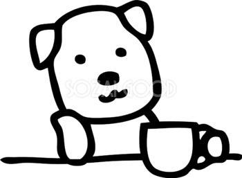 カフェのかわいい白黒の犬イラスト(無料)82826