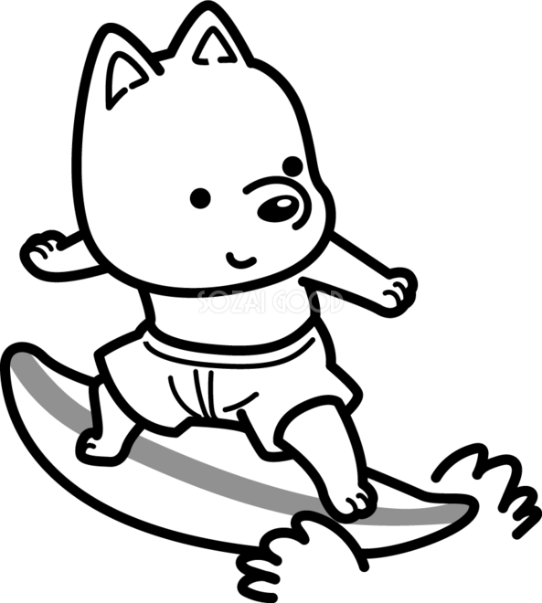サーフィン かわいい白黒の犬イラスト 無料 2 素材good