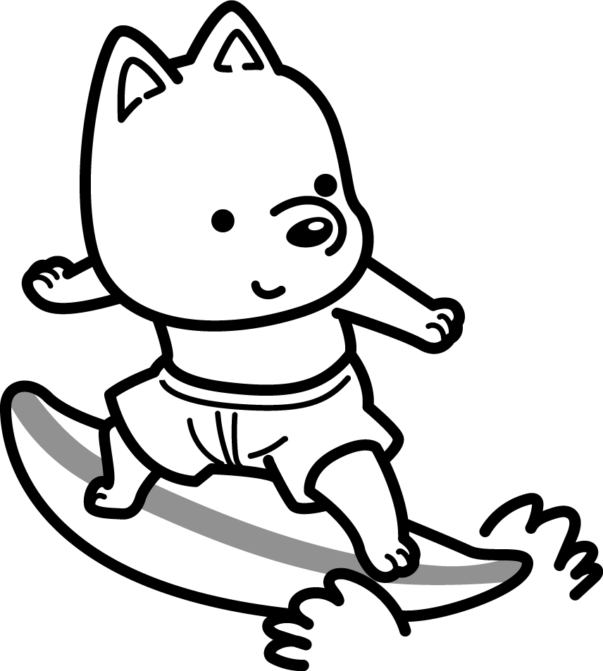 サーフィン かわいい白黒の犬イラスト(無料)82832に写真・文字を入れる