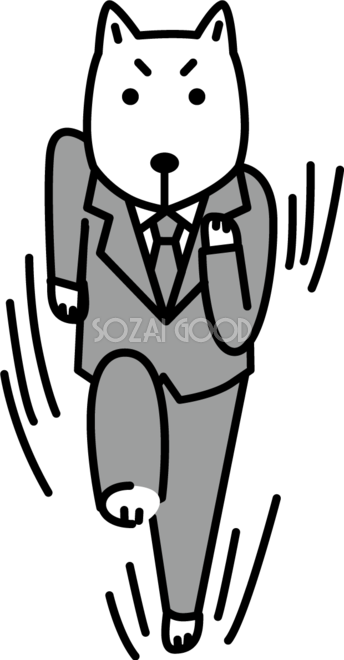 スーツを着た二足歩行で走る かわいい白黒の犬イラスト 無料 4 素材good
