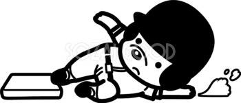 滑り込みセーフ かわいい白黒の犬イラスト(無料)82852