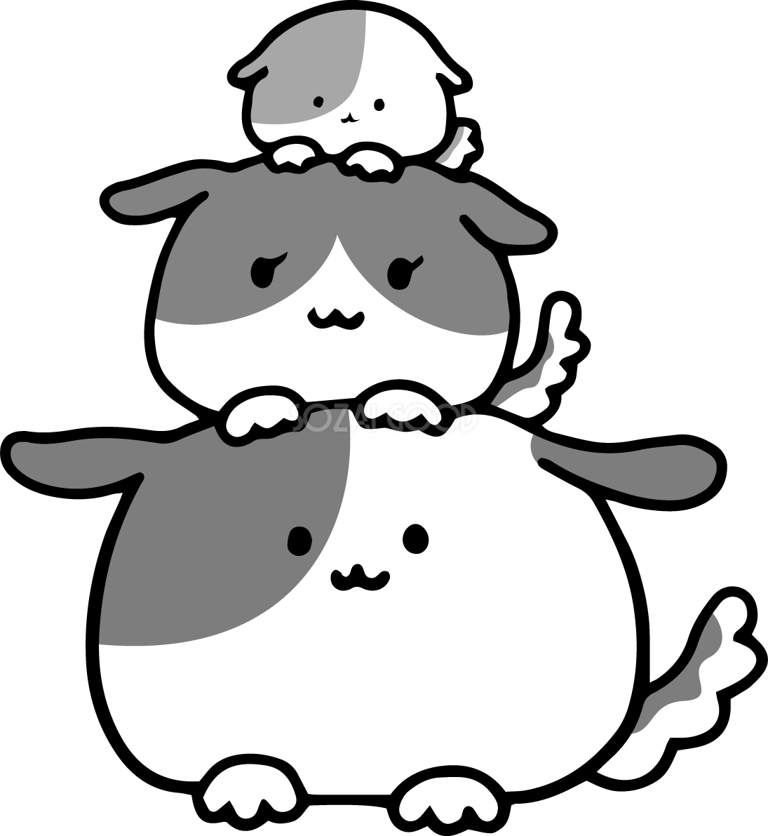 鏡餅3段重 かわいい白黒の犬イラスト(無料)82854
