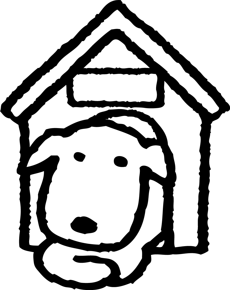 犬小屋で寝る かわいい白黒の犬イラスト(無料)82857に写真・文字を入れる