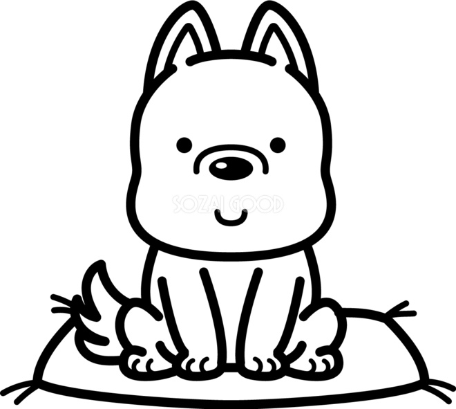 座布団に座る かわいい白黒の犬イラスト 無料 859 素材good