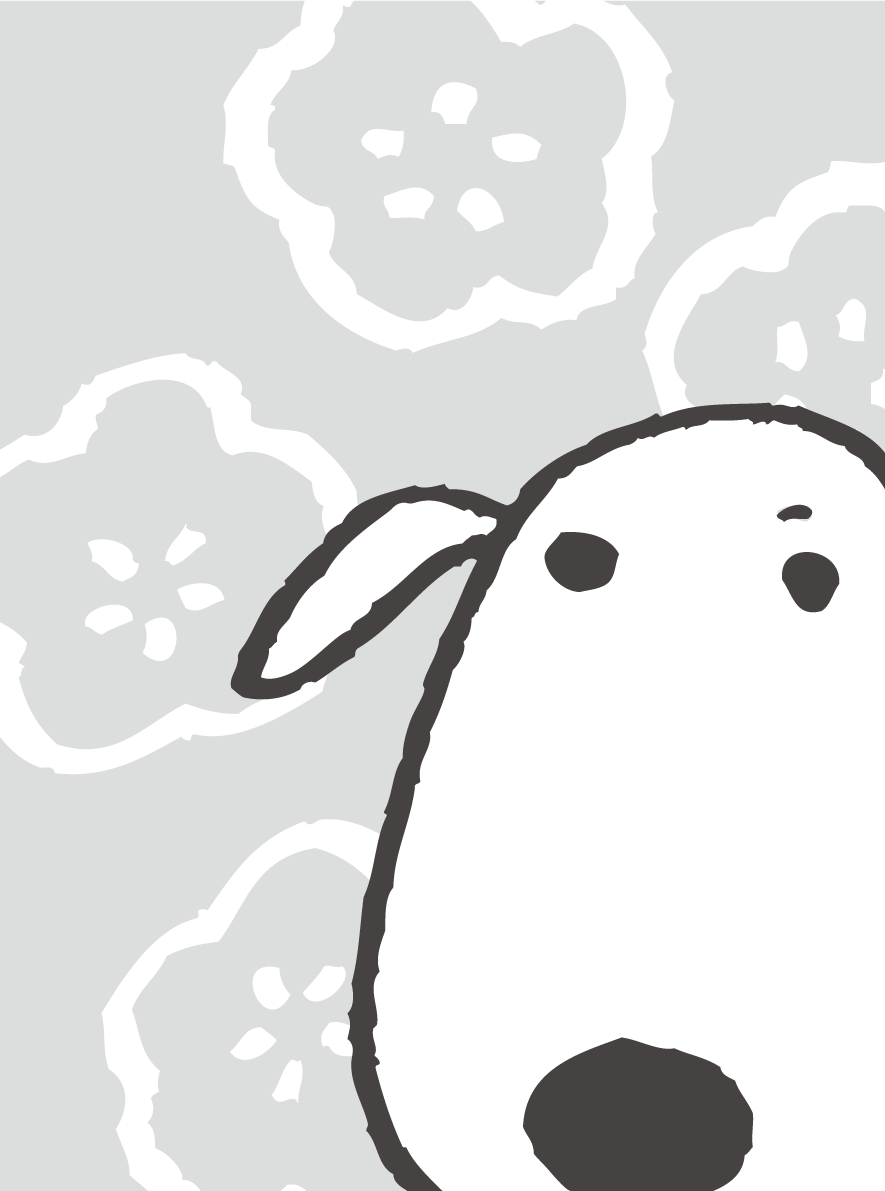 手書きの梅の花 かわいい白黒の犬イラスト(無料)82863に写真・文字を入れる
