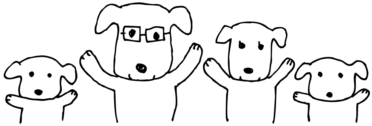 手書き家族で体操 かわいい白黒の犬イラスト(無料)82864に写真・文字を入れる