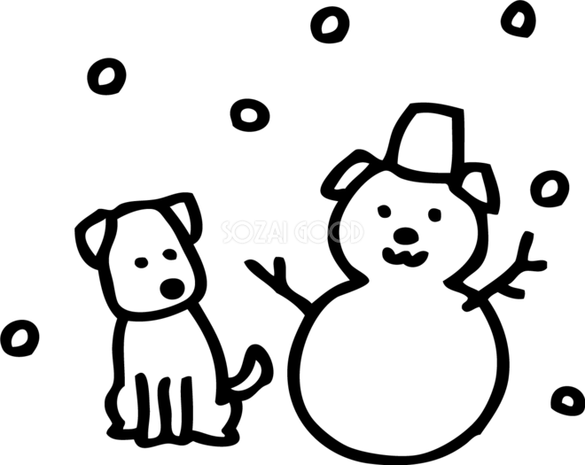 雪だるま かわいい白黒の犬イラスト 無料 867 素材good