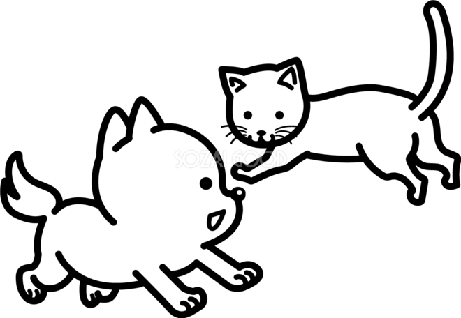 猫と犬 かわいい白黒の犬イラスト(無料)82869  素材Good