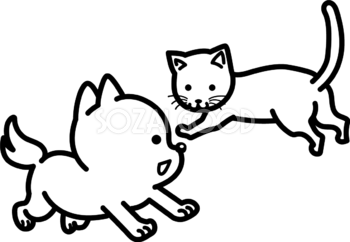 猫と犬 かわいい白黒の犬イラスト(無料)82869