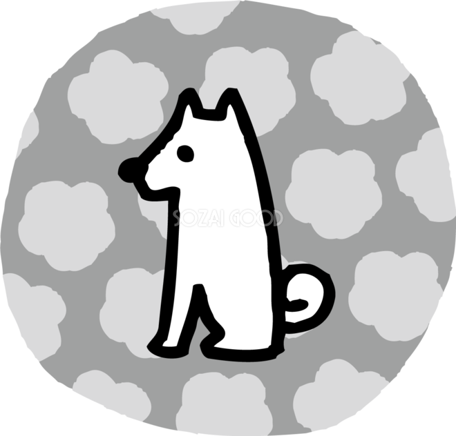 円の中に梅の花 かわいい白黒の犬イラスト 無料 877 素材good