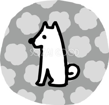 円の中に梅の花 かわいい白黒の犬イラスト(無料)82877