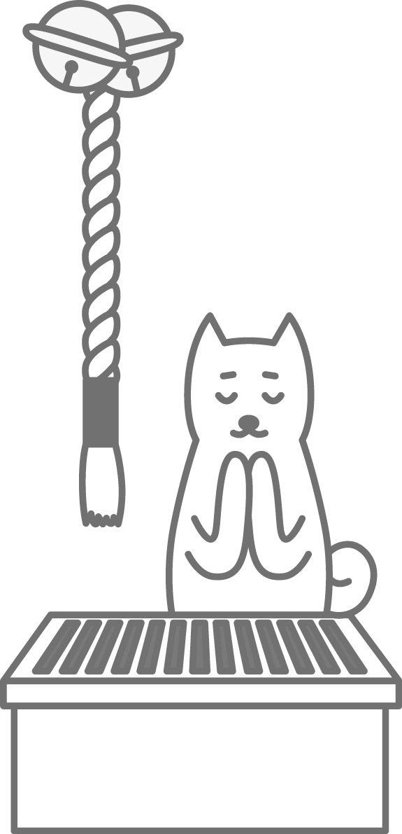 神社でお参り 初詣 かわいい白黒の犬イラスト(無料)82882に写真・文字を入れる