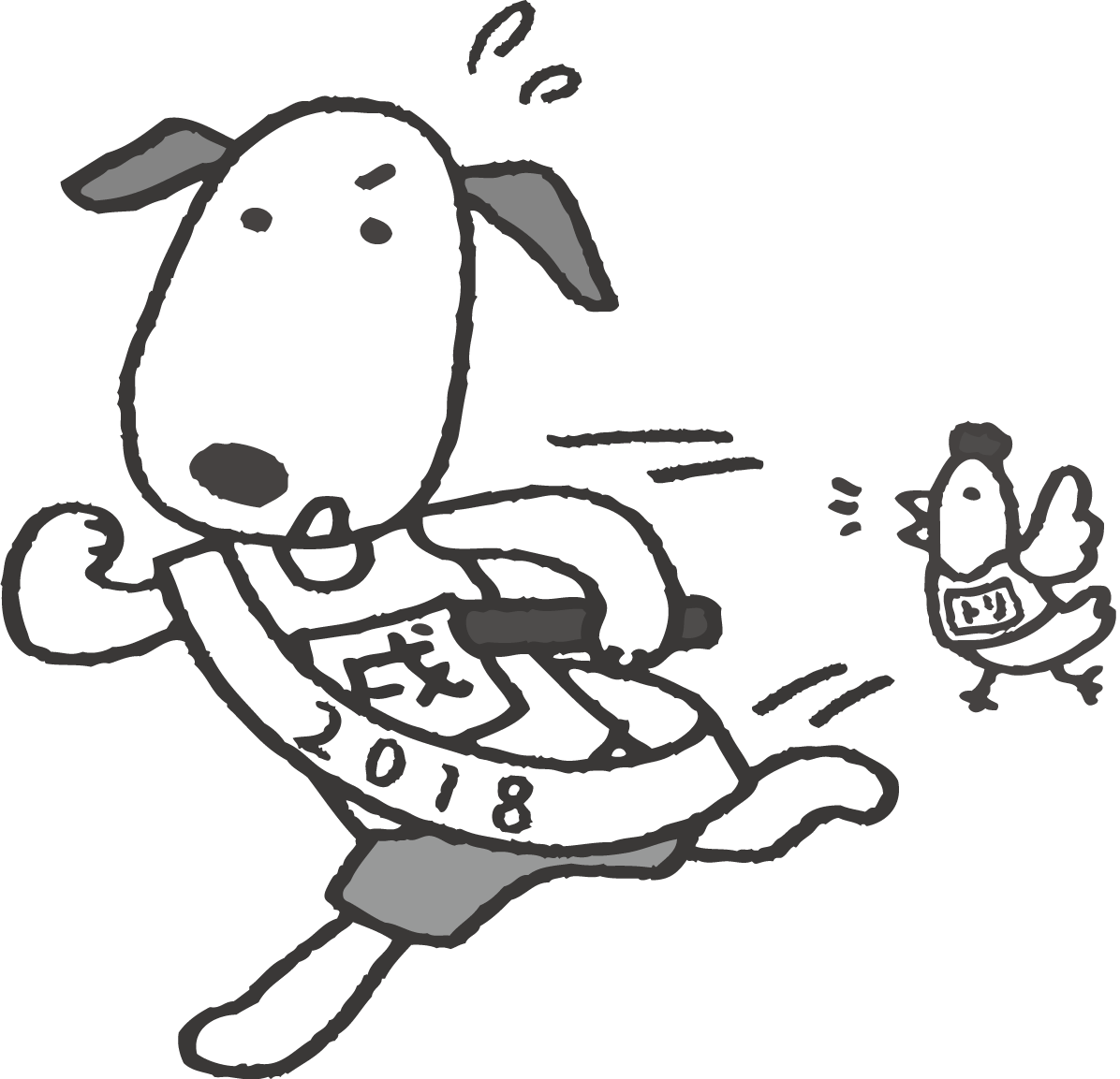 走る かわいい白黒の犬イラスト(無料)82883に写真・文字を入れる