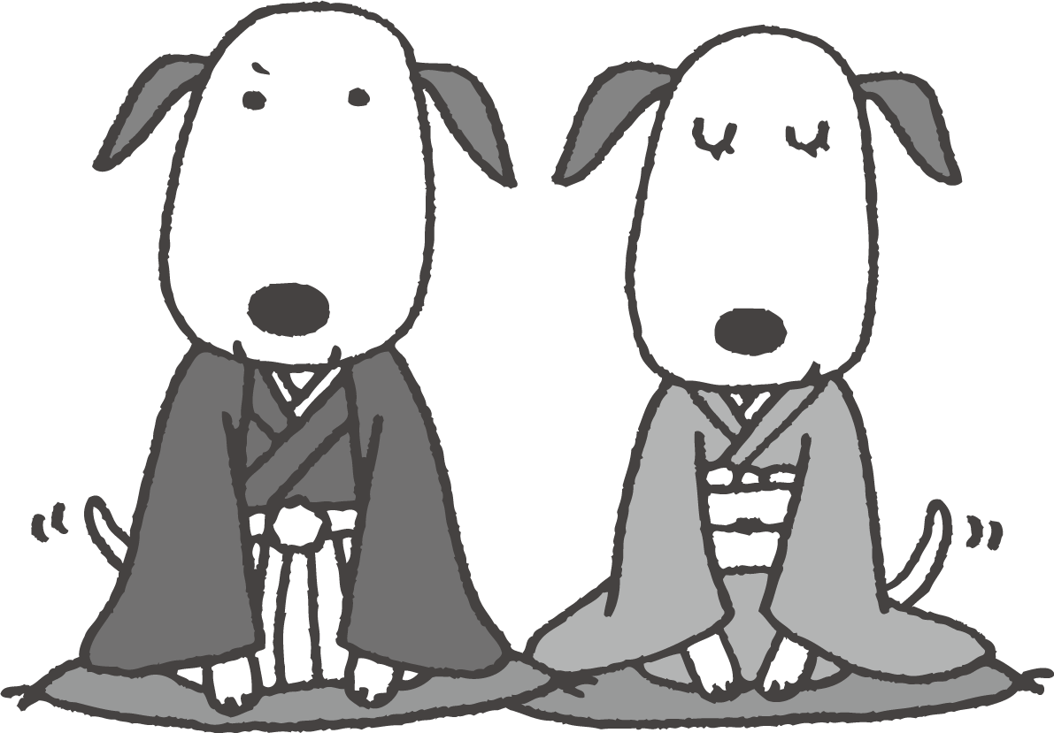 着物姿で挨拶 かわいい白黒の犬イラスト(無料)82884に写真・文字を入れる