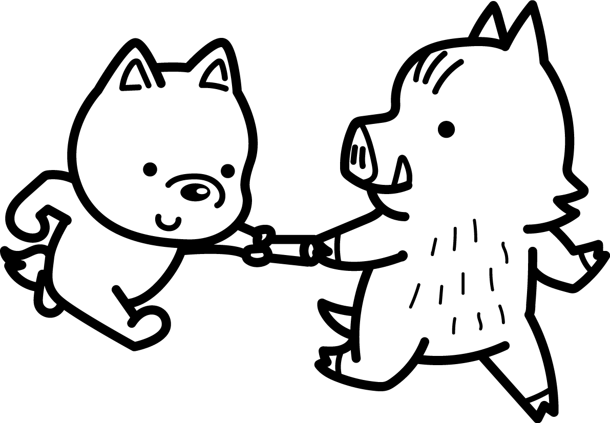 猪にバトンタッチする かわいい白黒の犬イラスト(無料)82885に写真・文字を入れる