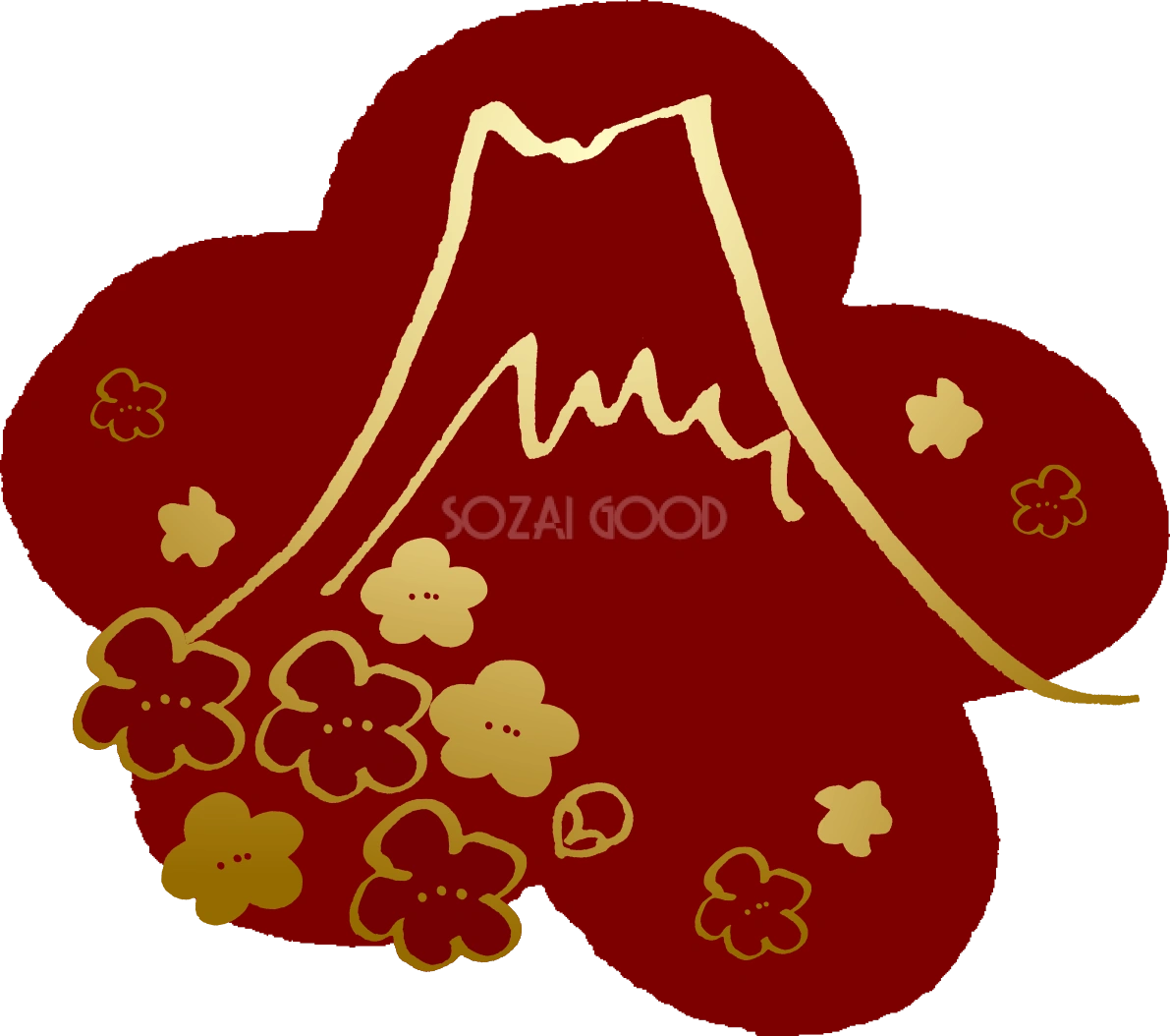 かっこいい和風 富士山(金の梅)背景無料イラスト82892