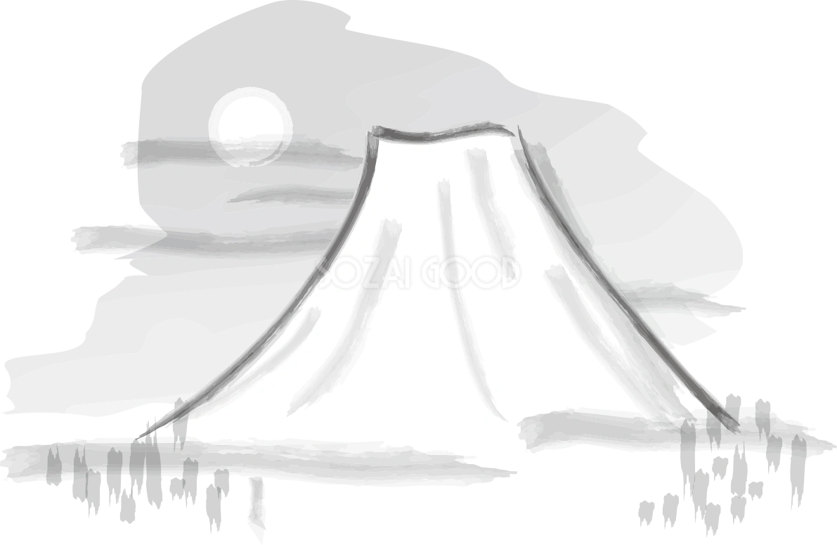 水墨画 富士山(月夜)背景無料イラスト82902