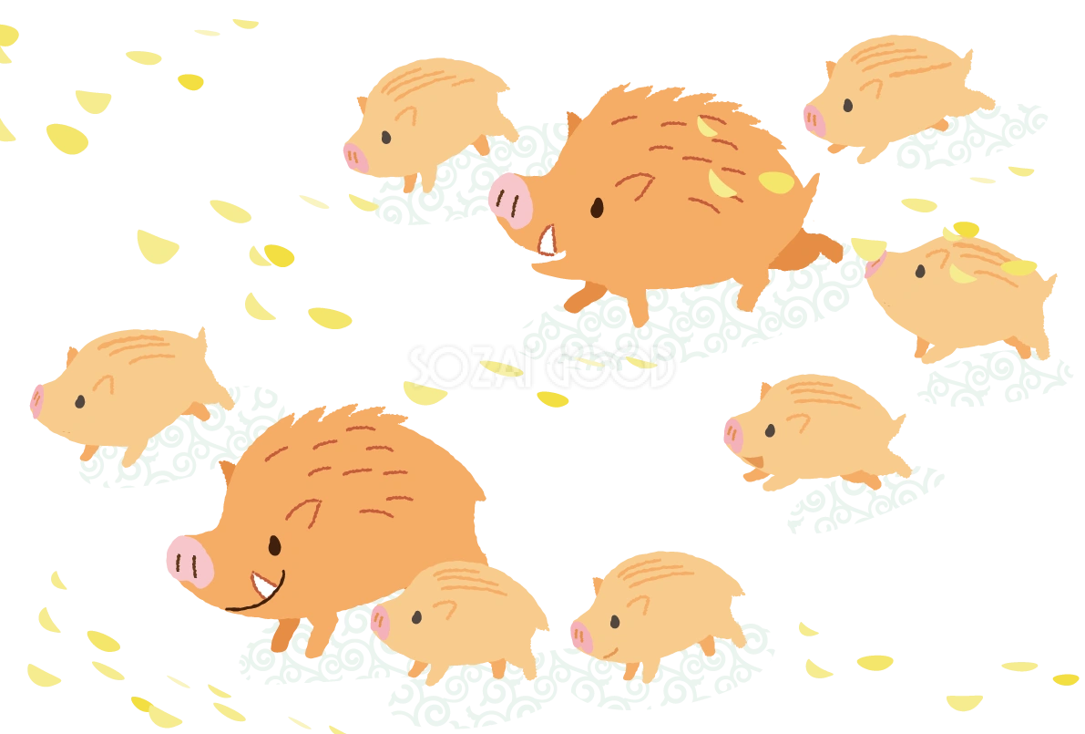 かわいいイノシシ(親子)亥年の年賀状2019背景無料イラスト82983
