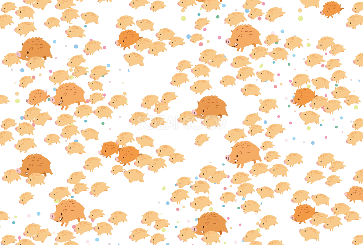 かわいいイノシシ(パターン)亥年の年賀状2019背景無料イラスト82986