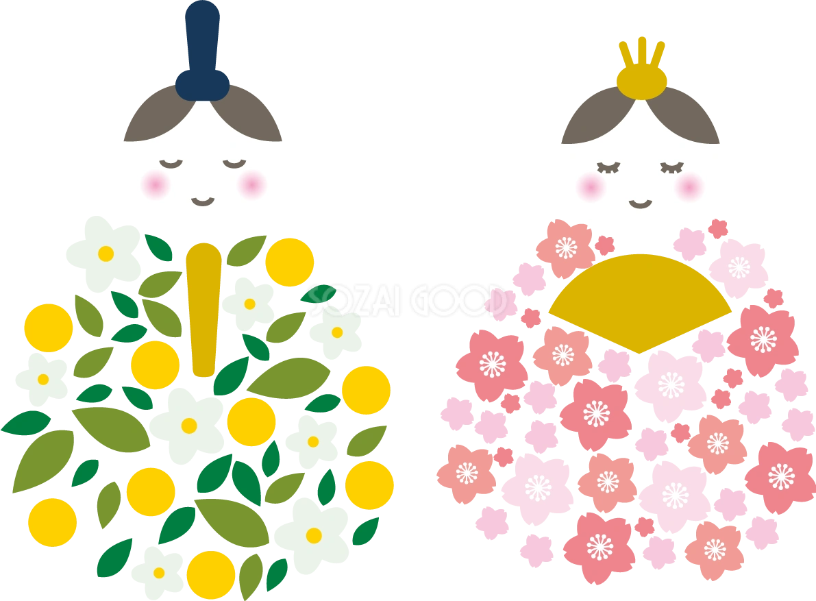 かわいいお花のお内裏様とお雛様のひな祭りイラスト無料フリー83052