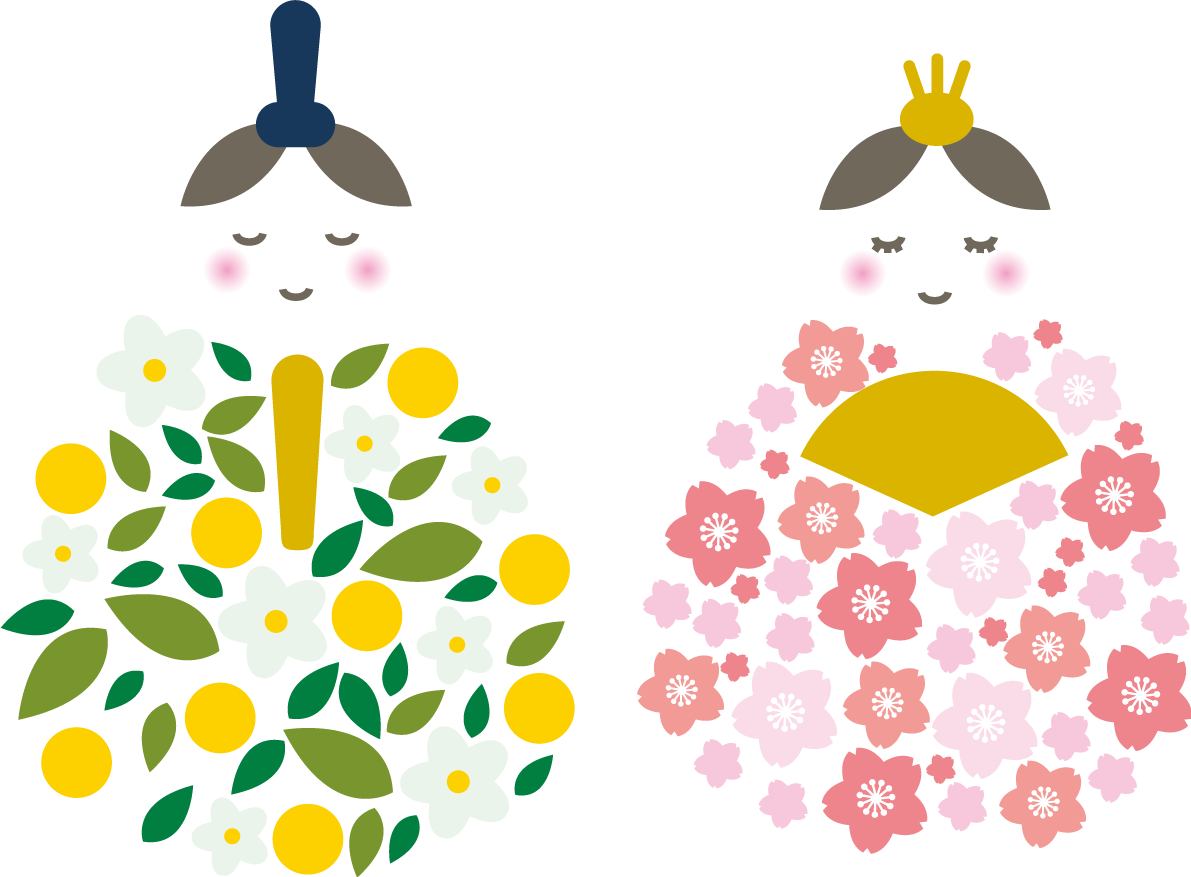 かわいいお花のお内裏様とお雛様のひな祭りイラスト無料フリー83052に写真・文字を入れる