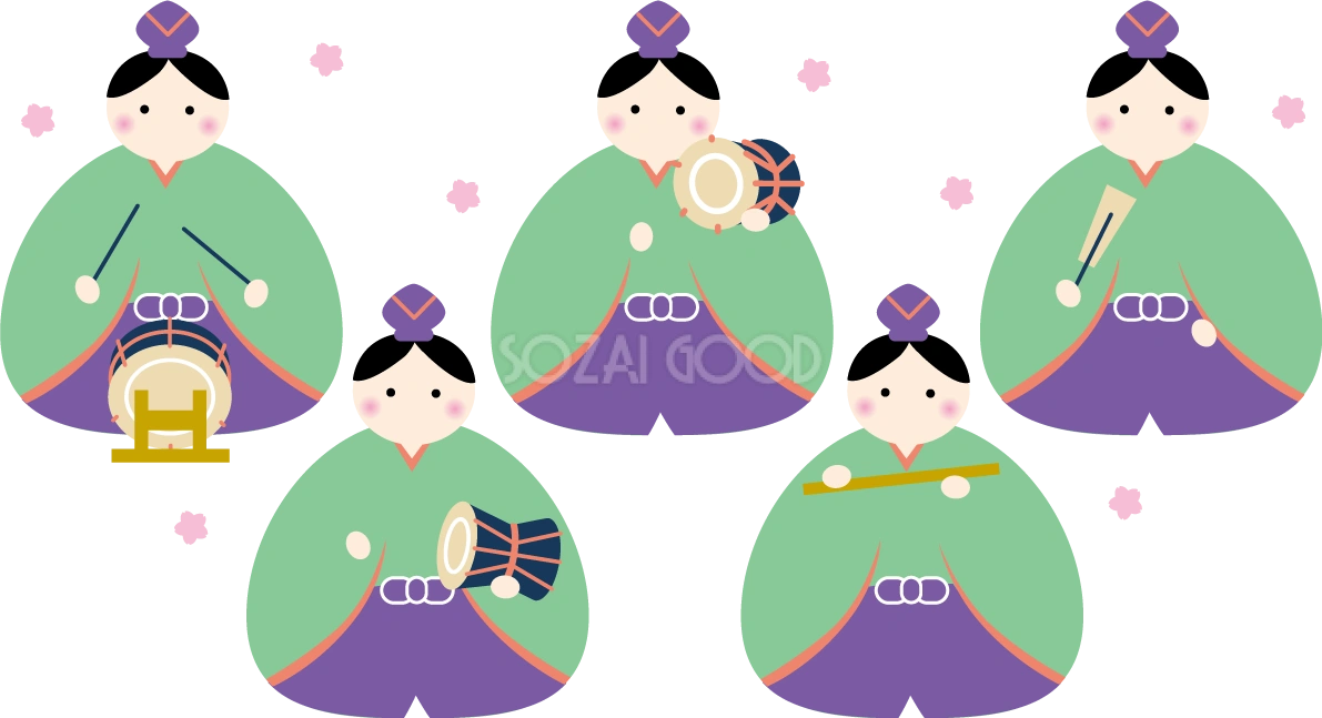 丸い形の五人囃子 ひな祭りイラスト(かわいい)無料 フリー83055