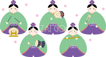 丸い形の五人囃子 ひな祭りイラスト(かわいい)無料 フリー83055