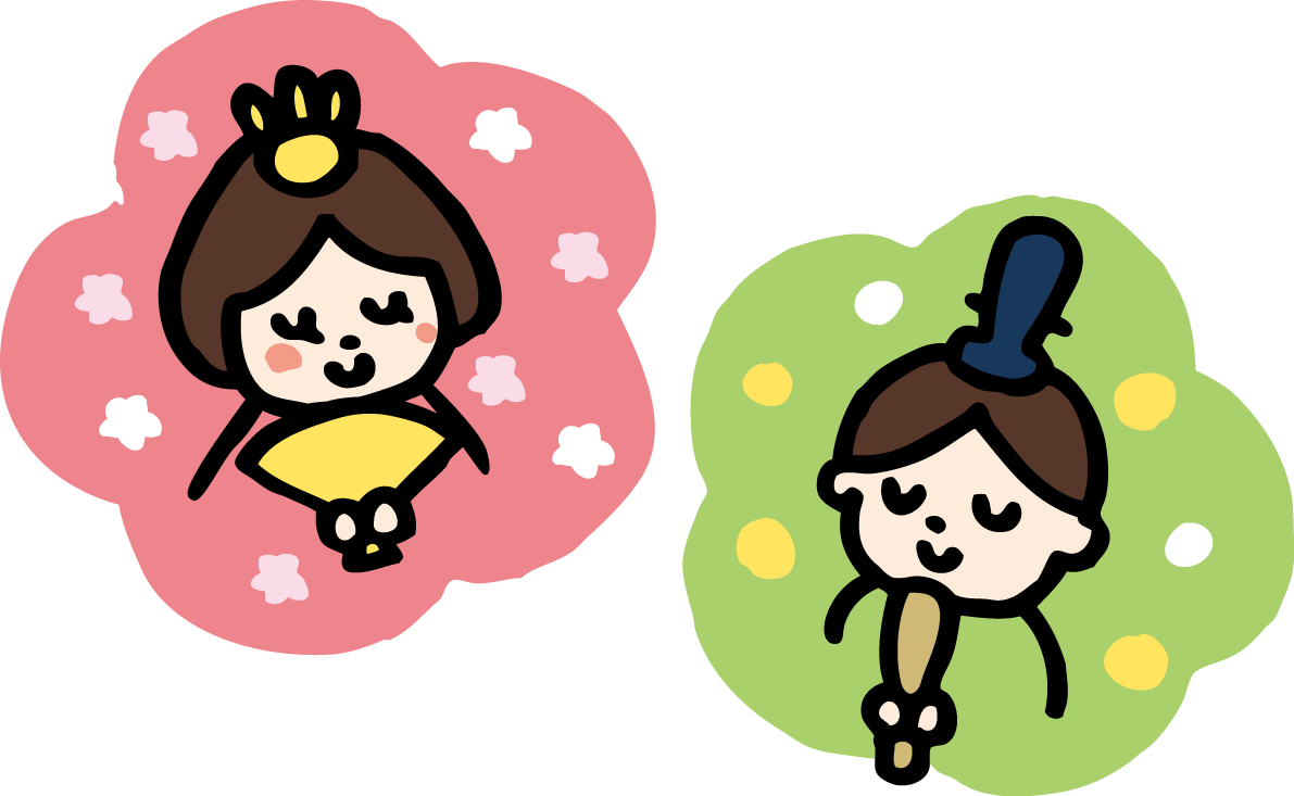かわいい手描き風のお花とお内裏様とお雛様ひな祭りイラスト無料フリー83057に写真・文字を入れる