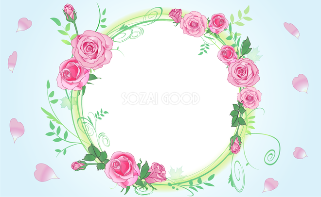 円に沿って囲むバラの飾り フレーム素材 飾り枠無料背景イラスト 素材good