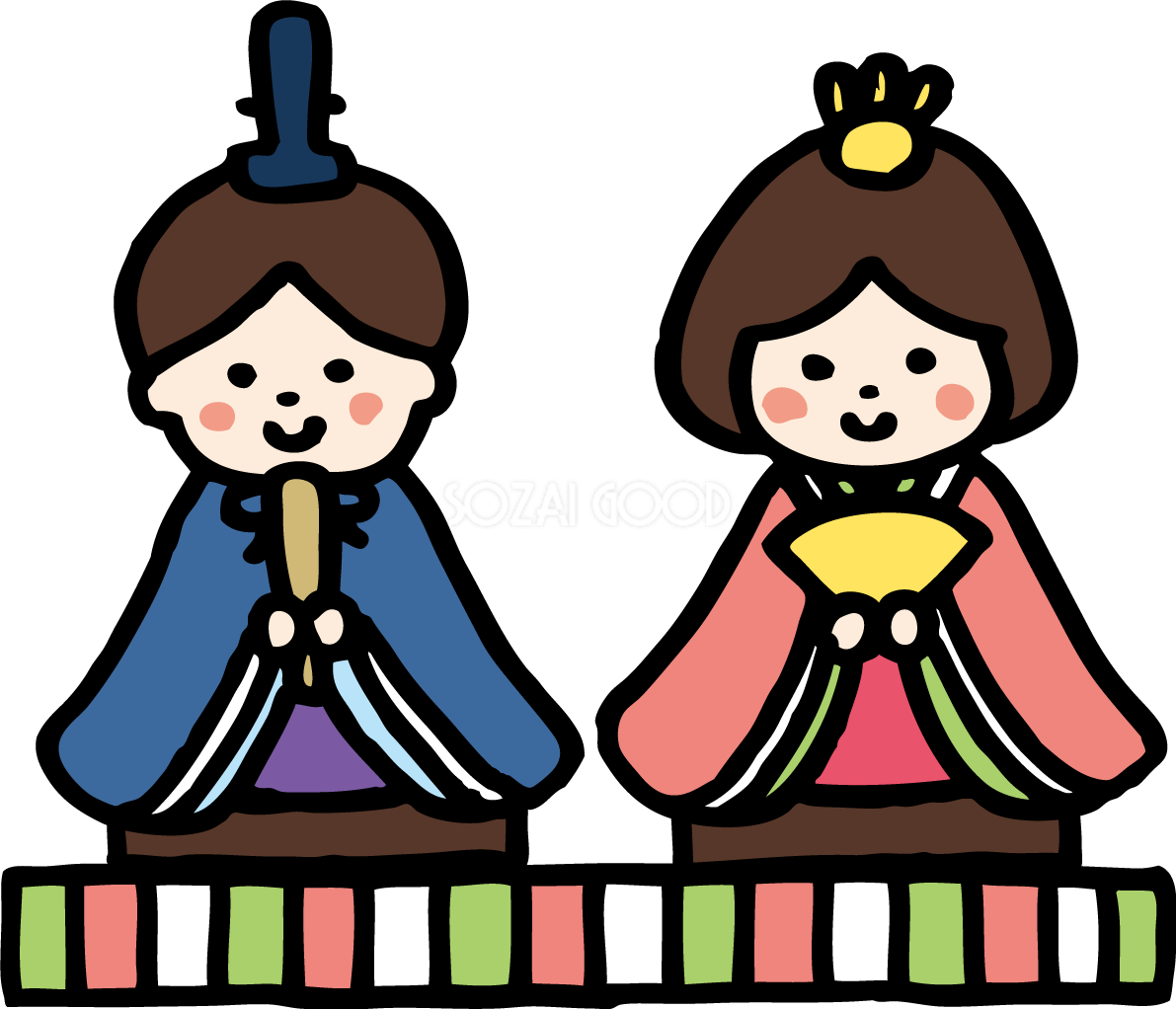 手描き風の正面のお内裏様とお雛様 ひな祭りイラスト(かわいい)無料 フリー83064