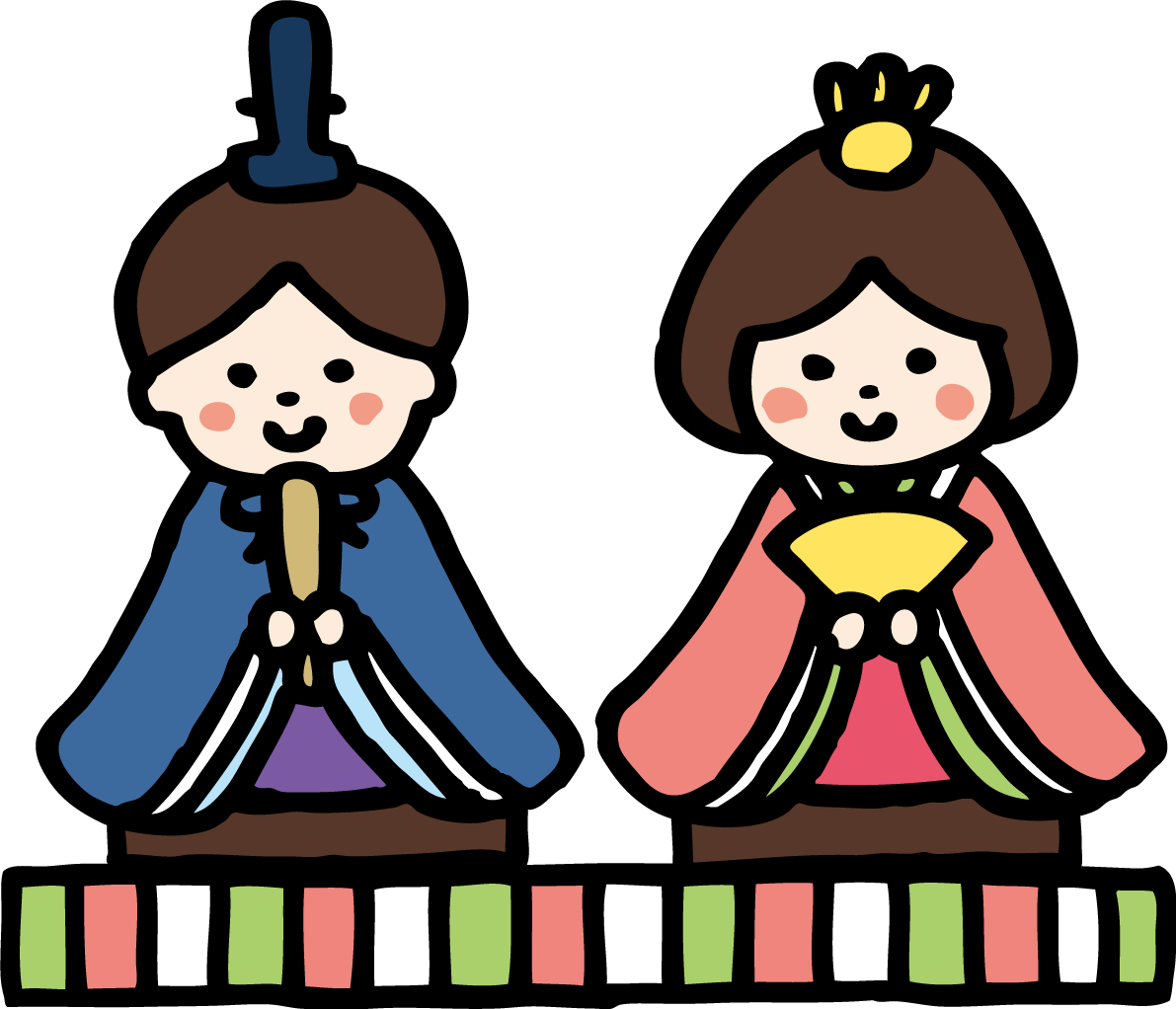 手描き風の正面のお内裏様とお雛様 ひな祭りイラスト(かわいい)無料 フリー83064に写真・文字を入れる
