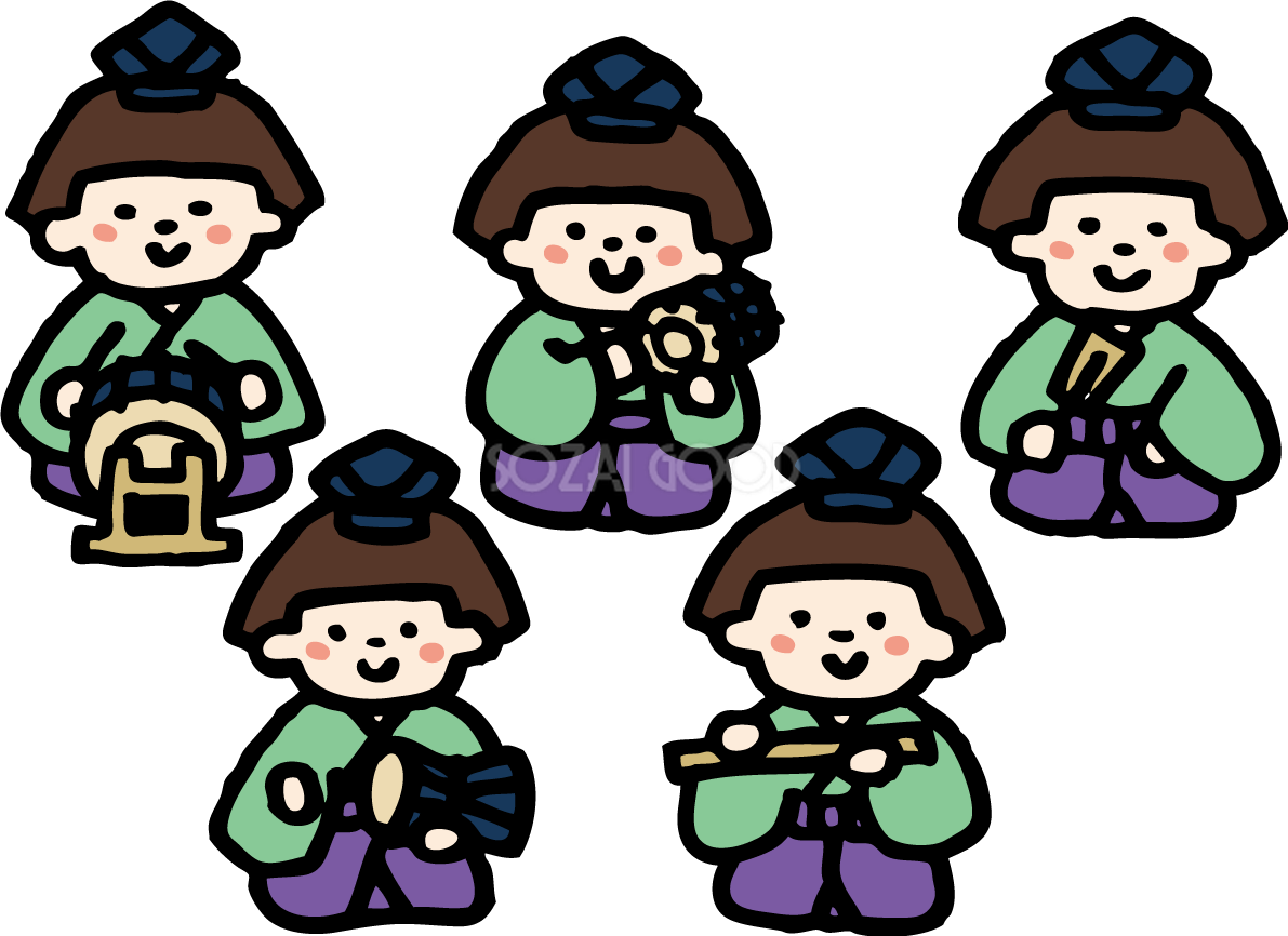 手描き風の正面の五人囃子 ひな祭りイラスト(かわいい)無料 フリー83065