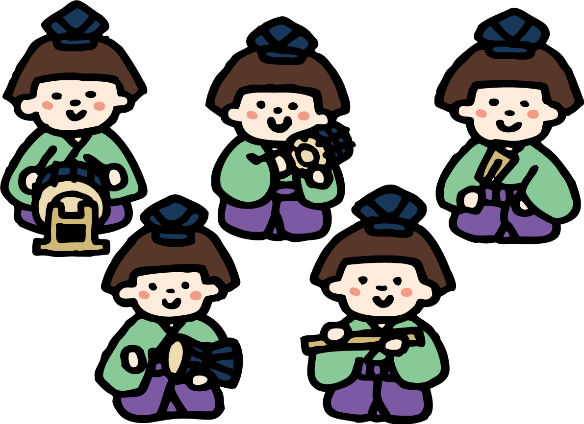 手描き風の正面の五人囃子 ひな祭りイラスト(かわいい)無料 フリー83065に写真・文字を入れる