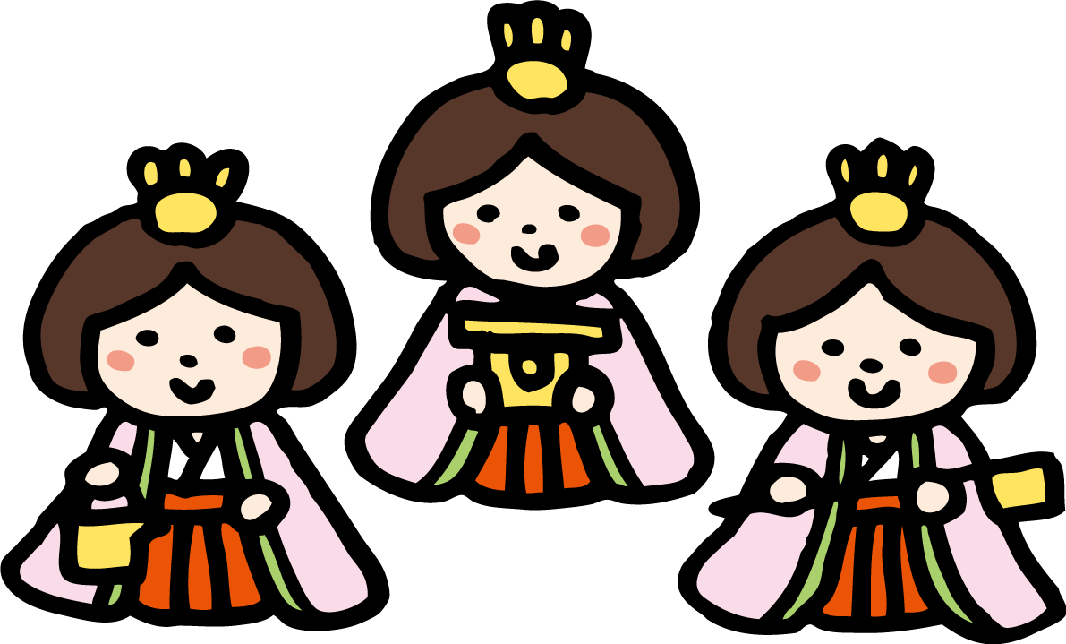 手描き風の正面の三人官女 ひな祭りイラスト(かわいい)無料 フリー83066に写真・文字を入れる