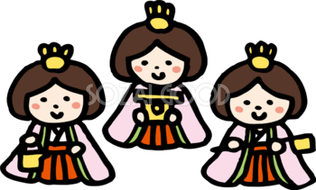 手描き風の正面の三人官女 ひな祭りイラスト(かわいい)無料 フリー83066