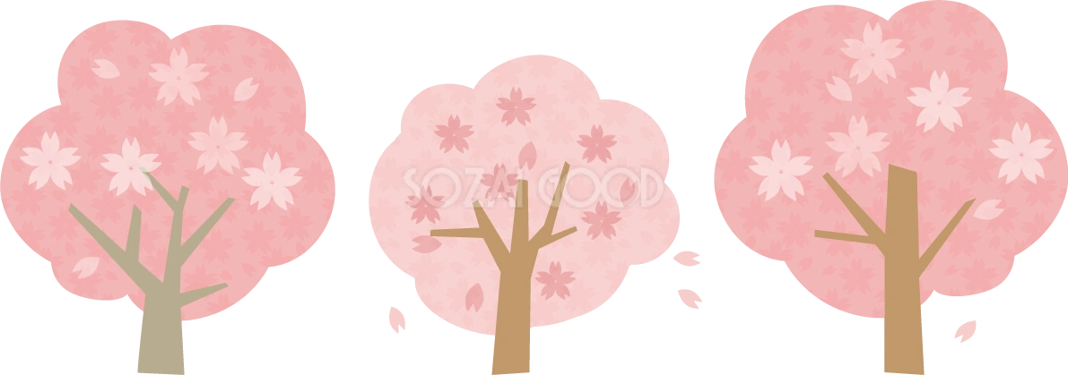 ３本並ぶ可愛い桜の木イラスト 無料 フリー83074