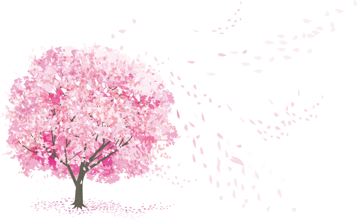 リアルな一本の桜の木から風で舞う花びら透過イラスト背景なし無料 フリー83079に写真・文字を入れる