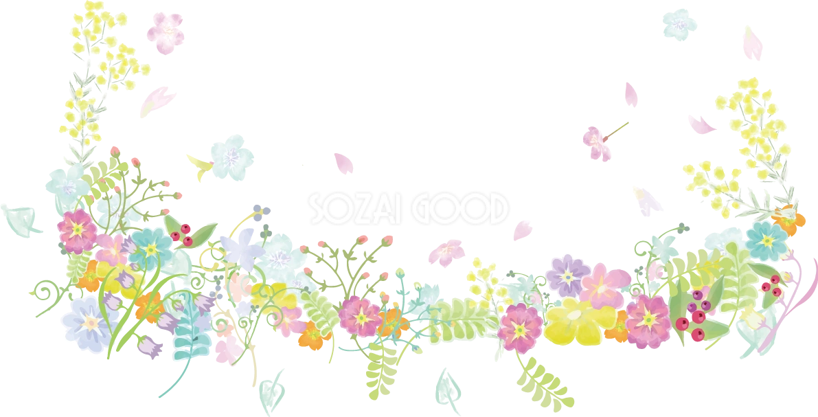 桜が散り春の花が咲くイラスト 無料 フリー83085