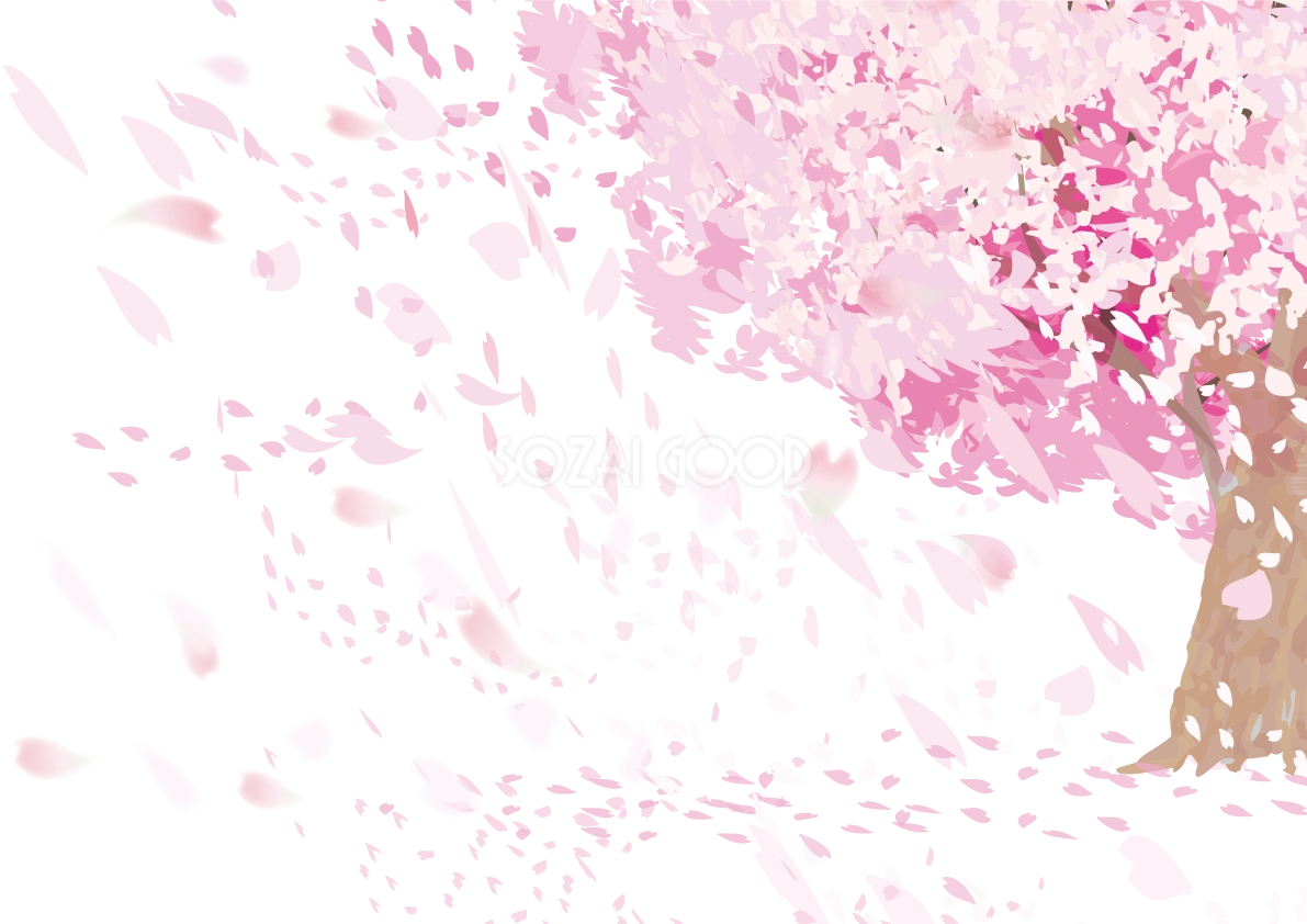 桜の木と桜吹雪 透過の花びらイラスト 背景なし無料 フリー83092