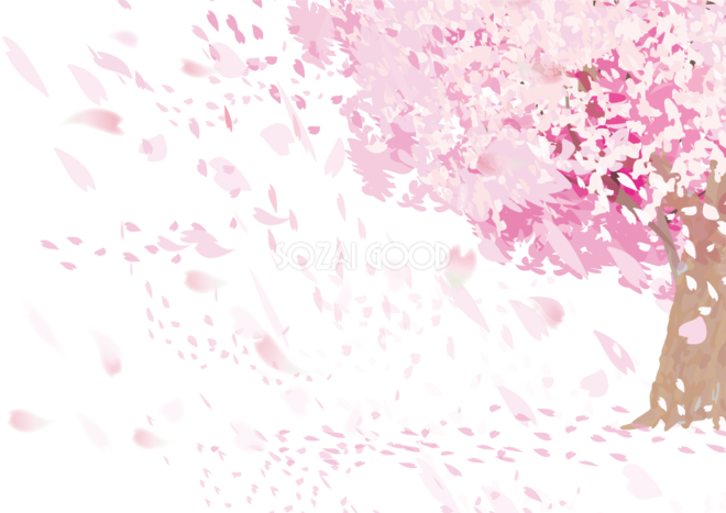 桜の木と桜吹雪 透過の花びらイラスト 背景なし無料 フリー83092 素材good