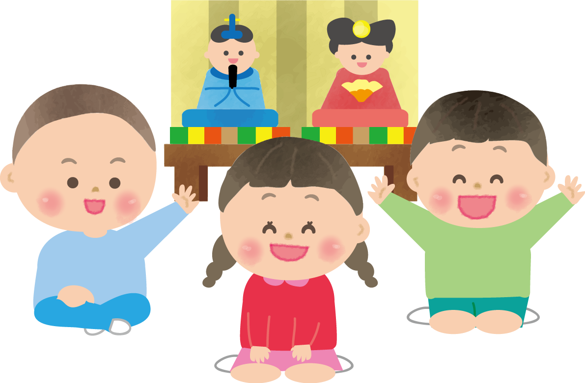 小さな男女３人の子供たちがひな祭りを楽しむ無料フリーイラスト83101に写真・文字を入れる