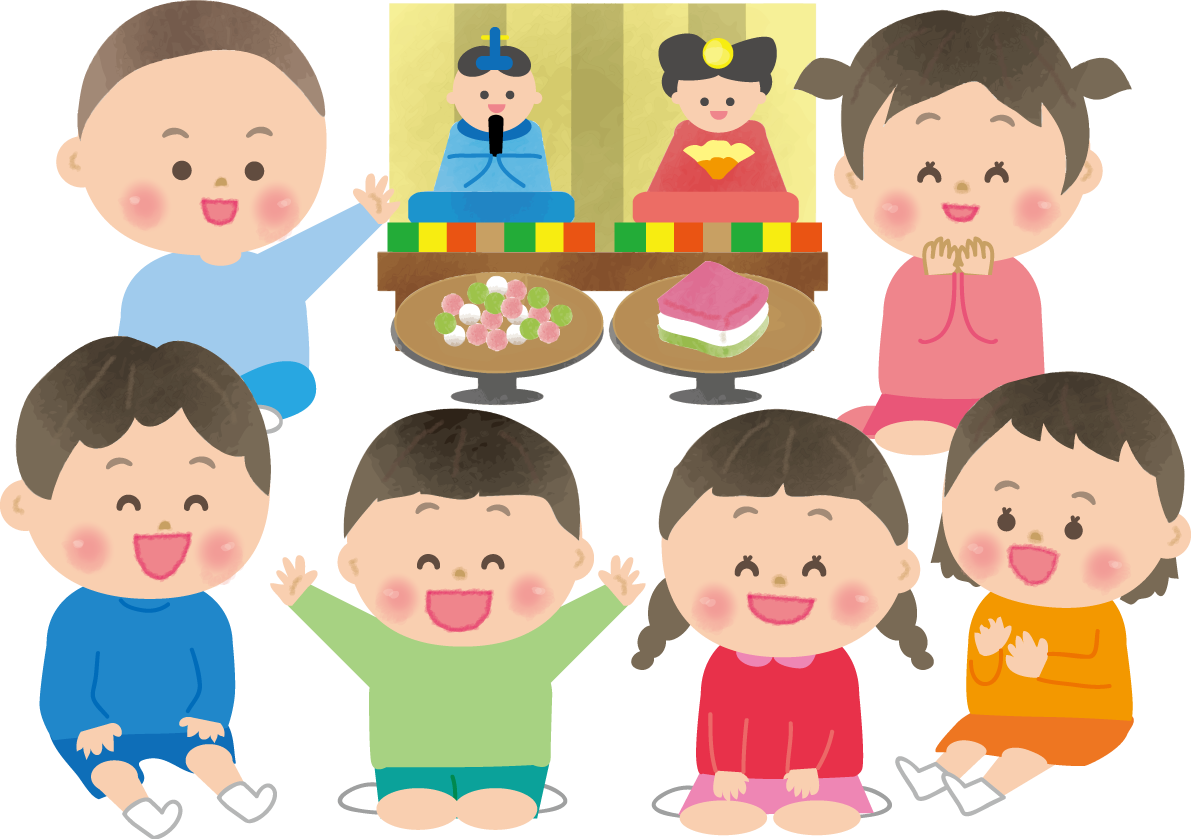 小さな男女６人の子供たちがひな祭りを楽しむ無料フリーイラスト83104に写真・文字を入れる