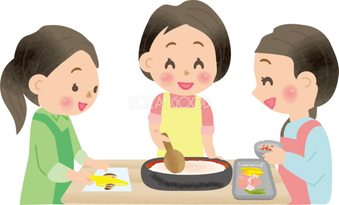 ちらし寿司を作るママ友たち ひな祭り無料フリーイラスト83107 素材good
