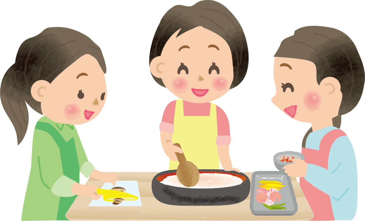 ちらし寿司を作るママ友たち-ひな祭り無料フリーイラスト83107に写真・文字を入れる