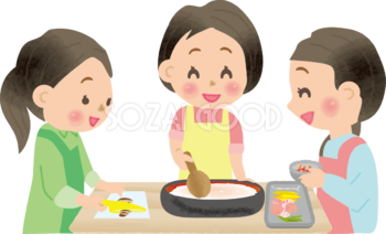 ちらし寿司を作るママ友たち-ひな祭り無料フリーイラスト83107